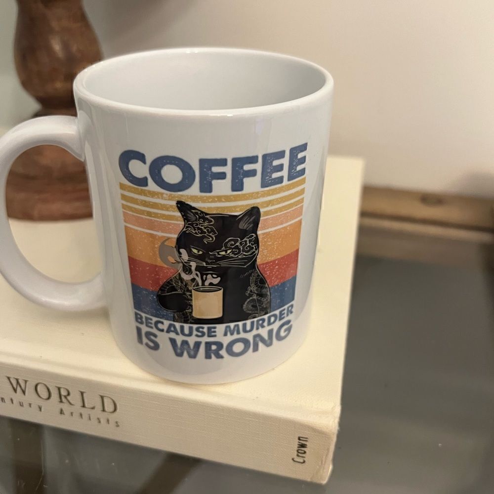 Funny Coffee Cat 11oz ceramic coffee mug. Brand new.